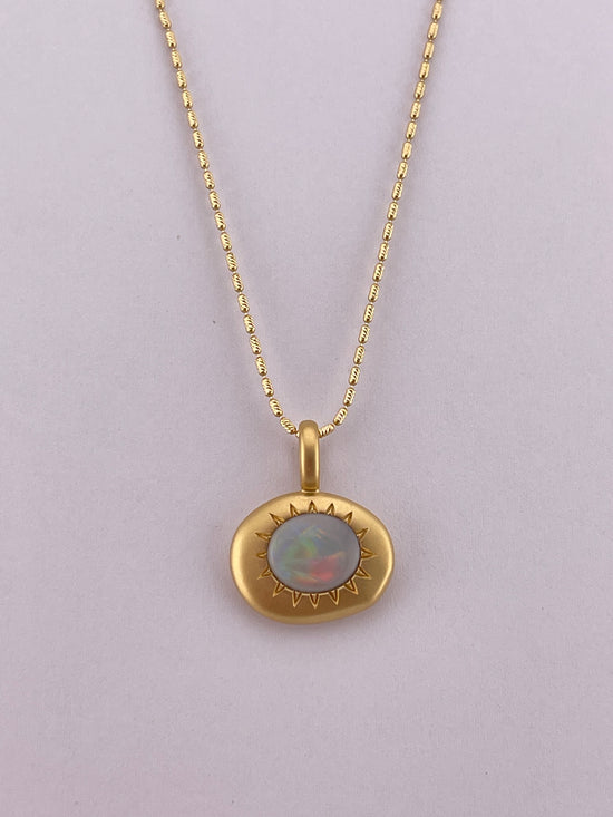 18k Australian Black Solid Opal Sun Necklace