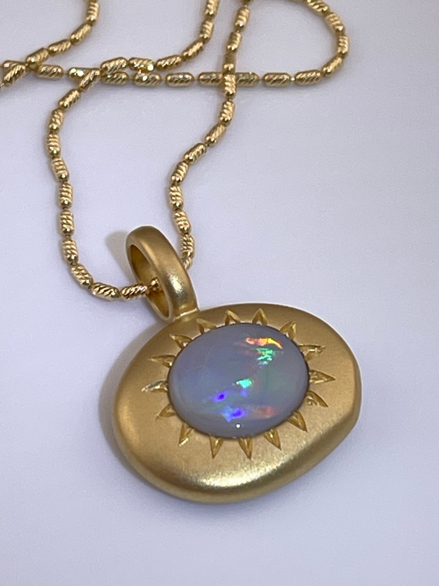 18k Australian Black Solid Opal Sun Necklace