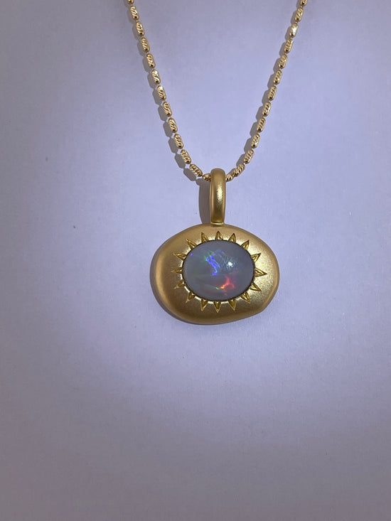 18k Australian Black Solid Opal Sun Necklace