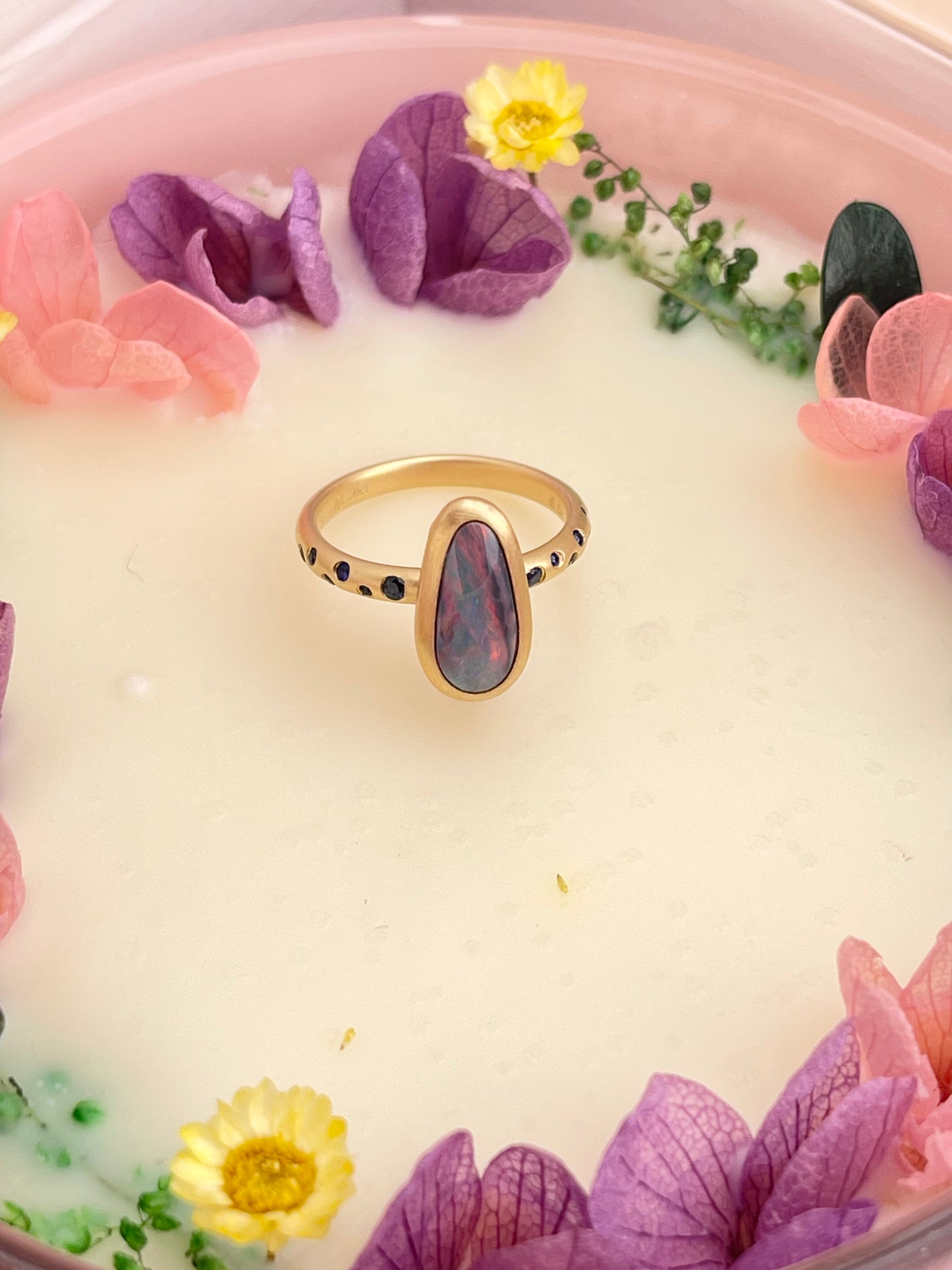 18k Black Opal Blue Sapphire RIng