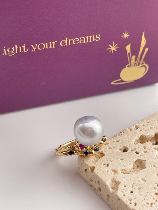 18k South Sea Pearl Rainbow Semi Precious Ring