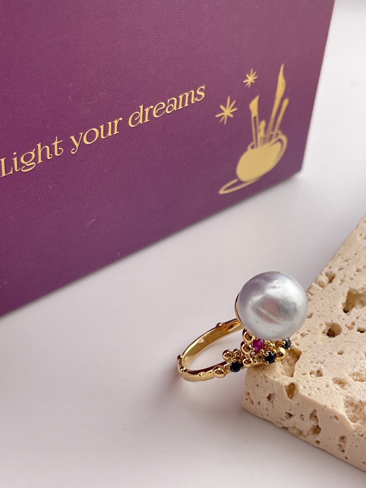 18k South Sea Pearl Rainbow Semi Precious Ring