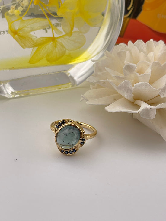 18k Tourmaline Blue Sapphire Ring