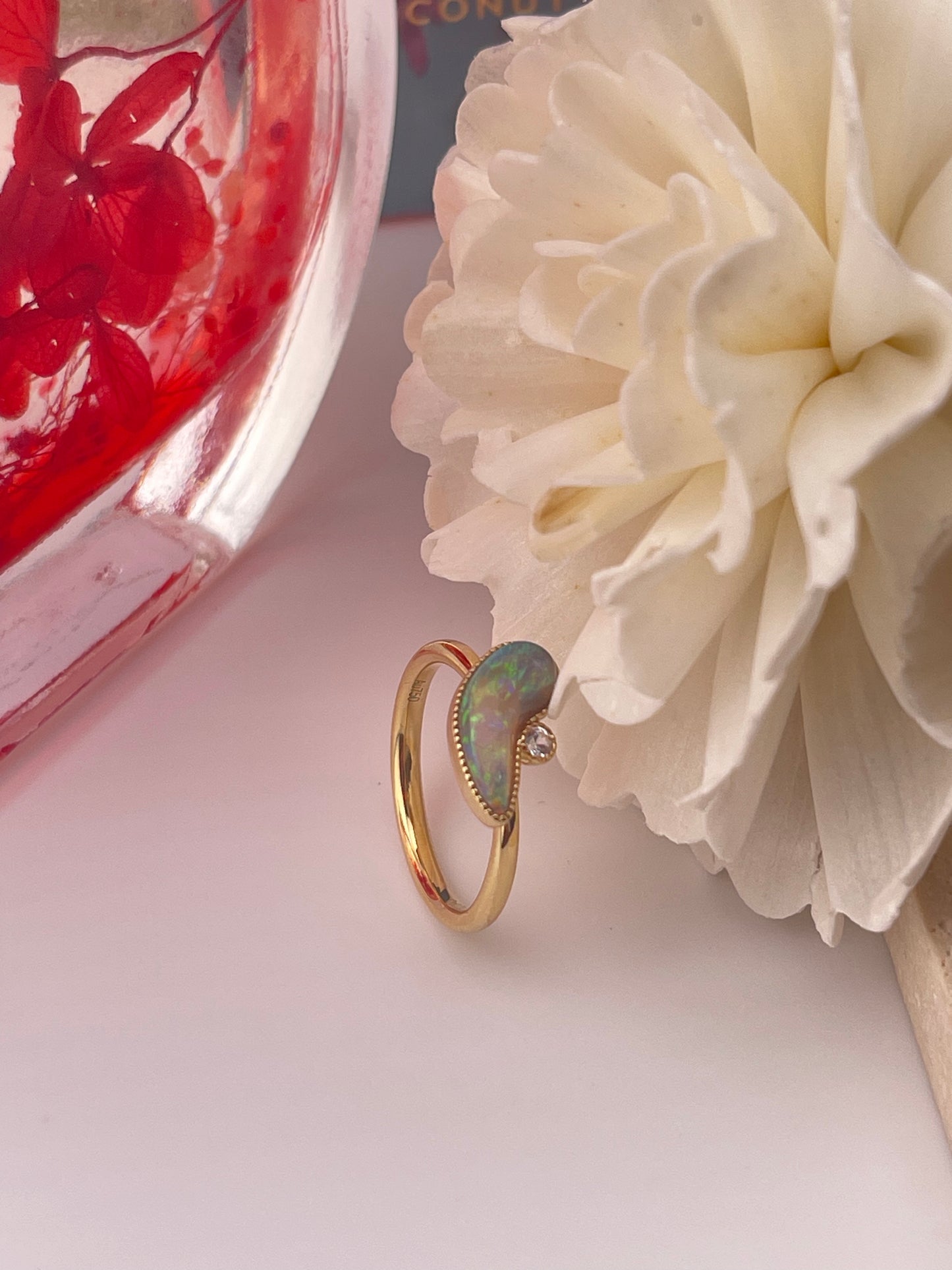 18k Black Opal Crescent Moon Ring