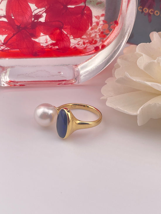 18k South Sea Pearl Black Opal Ring